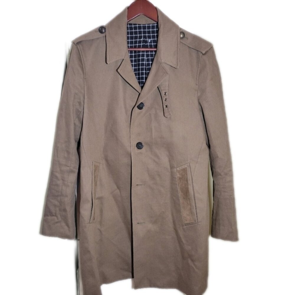 The Kooples mens blazer single breast jacket coat suede trim military 48 medium